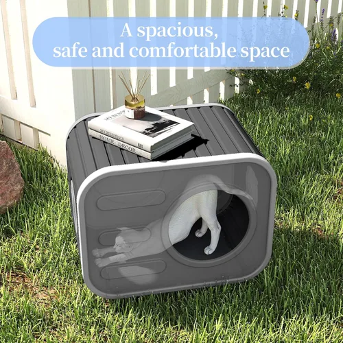 Vista 4 de PatioZen Cama para gatos de interior, casa en cubo, resistente a la intemperie, refugio aislado de plástico con suelo elevado, apilable