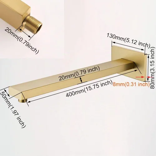 Vista 4 de RANDOM Brazo de ducha dorado cepillado de 16 pulgadas con brida y cinta de teflón, tubo extensor de extensión de acero inoxidable grueso