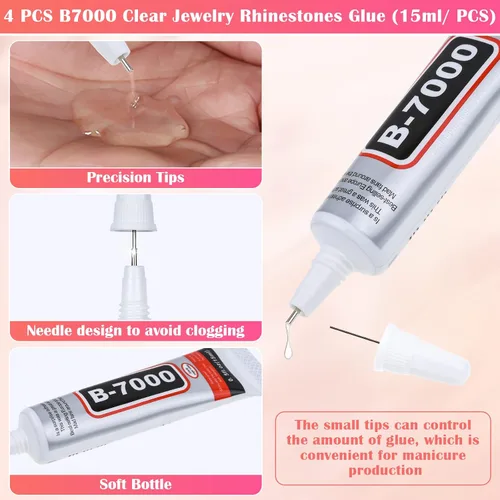 Vista 6 de 10000 perlas para uñas de diamantes de imitación para uñas con 4 piezas de pegamento B7000 de 0.5 fl oz, perlas para manualidades, 4