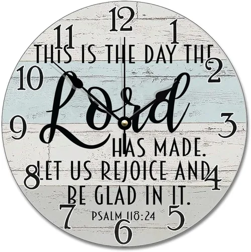 Vista 72 de Reloj de pared con versículo bíblico, con cita religiosa, reloj de madera, texto inspirador cristiano, reloj de madera rústico personalizado