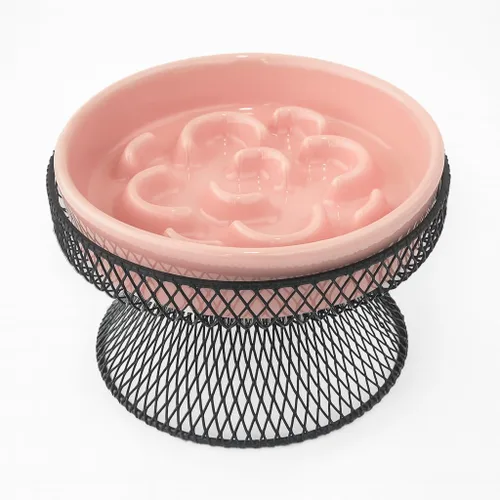 Vista 9 de Tazón de alimentación lenta elevado de cerámica para gatos, plato elevado con soporte, tazón lento para comida húmeda y seca, comedero para mascotas