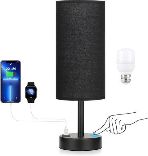 Vista 15 de Dicoool - Lámpara de mesa táctil para mesita de noche de dormitorio - Lámpara de noche con puertos de carga USB-C y USB-A, blanca, lámpara de Metal