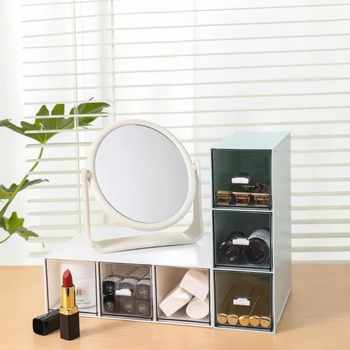 Vista 5 de MILULUGO Organizador de plástico con 3 cajones para almacenamiento de cosméticos, organizador de escritorio, organizador de maquillaje para esmalte