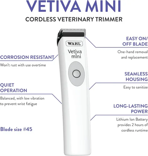 Vista 2 de Wahl Vetiva - Mini recortadora veterinaria inalámbrica profesional para perros, gatos y mascotas (#88420), para gatos, perros y más, grado