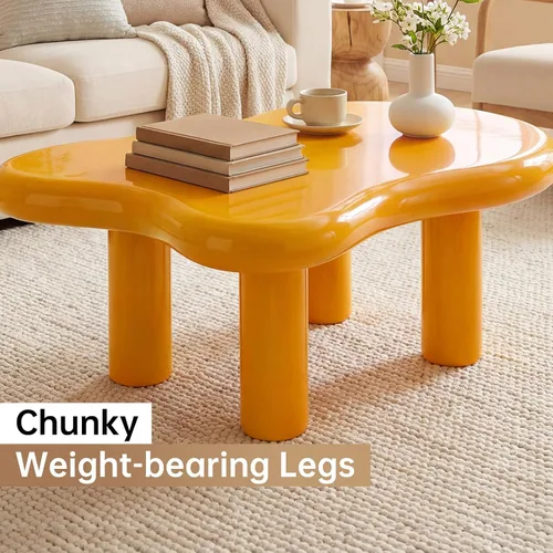 Vista 5 de Moderna mesa de centro Cloud con mesa espaciosa, mesa central irregular de 35.43 pulgadas de ancho con 4 patas sólidas, mesa de té decorativa