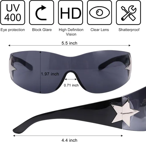 Vista 3 de Rmerom Y2K - Gafas de sol para mujer, sin montura envolvente, con protección envolvente, 2000S, a la moda, de gran tamaño, Y2K