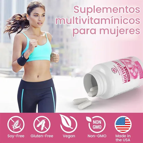 Vista 4 de Sambugra Multivitamínico liposomal para mujeres de 1400 mg – Suplementos diarios de vitaminas para mujer con hierro, vitamina A, C, D, E y B