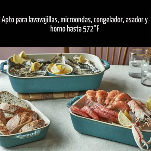 Vista 9 de STAUB Juego de 3 platos rectangulares de cerámica para hornear, turquesa rústico Turquesa Rústica