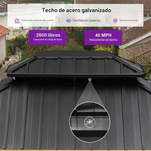 Vista 6 de PURPLE LEAF Gazebo 10' x 12' con sistema de drenaje ligero, grano de madera
