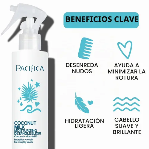 Vista 5 de Pacifica Beauty, elixir desenredante de leche de coco, aerosol desenredante, acondicionador sin dejar en acondicionador, coco, vitamina B