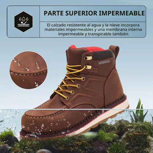 Vista 4 de MWORK Welted Blunt Botas de trabajo impermeables con punta de mocasín de 6 pulgadas, punta de compensación, a prueba de pinchazos, suela de cuña