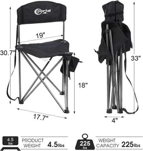 Vista 3 de PORTAL Taburete trípode plegable rápido extra grande con respaldo silla de camping de pesca con correa de transporte