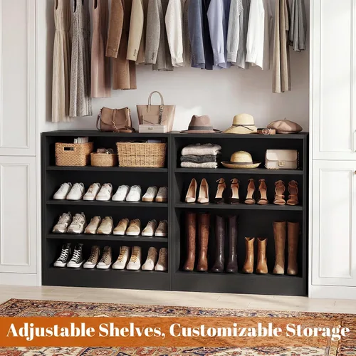 Vista 3 de Homieasy Armario de zapatos, organizador de zapatos de madera moderno de 5 niveles con 3 estantes ajustables para entrada, estante de exhibición