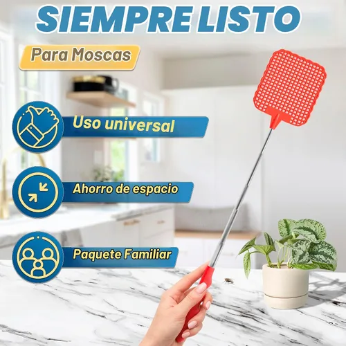 Vista 4 de Matamoscas para interiores, paquete de 3 unidades telescópicas de 28.6 pulgadas de mango largo