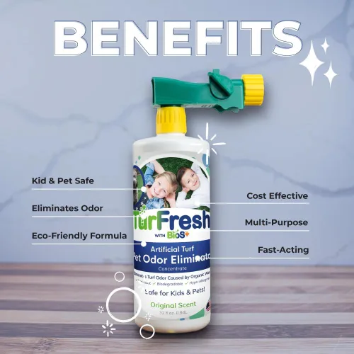 Vista 4 de TurFresh BioS+ Eliminador de olores de mascotas de césped artificial – Concentrado de enzima para orina de perro y heces para césped artificial