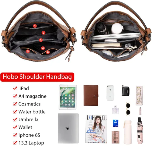 Vista 4 de Realer Bolsos de mano Hobo, bolsos para mujer, bolsos de cuero y bolsos de mano, bolsillos, bolsos cruzados grandes