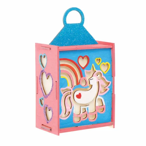 Vista 5 de Baker Ross AX665 - Juego de 3 faroles de unicornio, manualidades de madera para actividades de arte y manualidades infantiles, ideal para fiestas