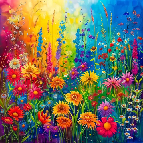 Vista 8 de Rompecabezas para adultos de 1000 piezas, rompecabezas de pared de flores coloridas para adultos, pintura de arte floral, flores de arco iris
