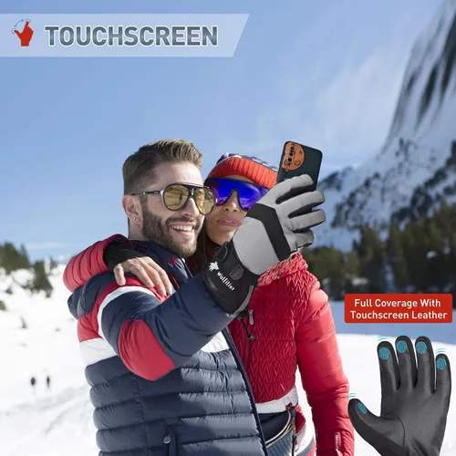 Vista 5 de Ski Gloves Waterproof Windproof - 3M Thinsulate Insulated Warm Snow Gloves, Snowboard Gloves with Zipper Pocket, Touchscreen Winter Gloves for Men