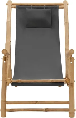 Vista 4 de vidaXL Silla de bambú ajustable con diseño plegable y lona, muebles de exterior gris oscuro para jardín, patio y terraza