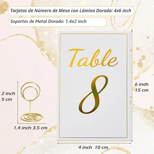 Vista 3 de Tarjetas de números de mesa doradas del 1 al 30 con tarjeta de mesa