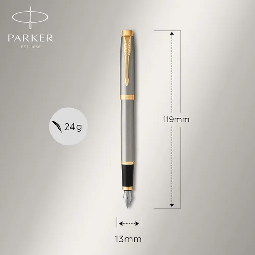 Vista 3 de Pluma fuente Parker IM Punta fina de metal satinado con recarga de tinta azul 1931649 Brushed Metal and Gold