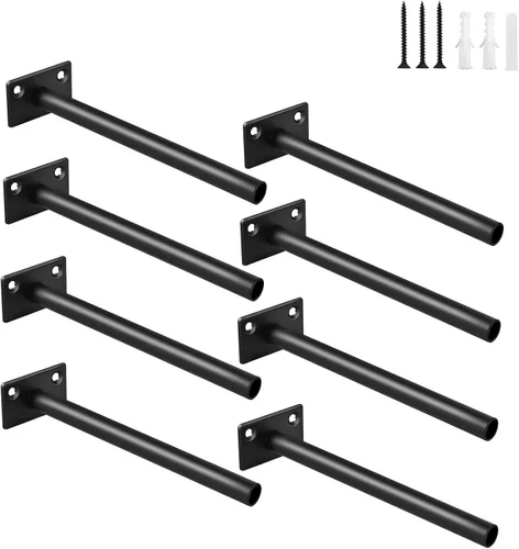 Vista 6 de 4 Piezas Soportes de Estante Flotante de Acero Sólido Negro de 5" - Soportes Ciegos para Estantes Flotantes de Madera - Soporte Ciego Oculto