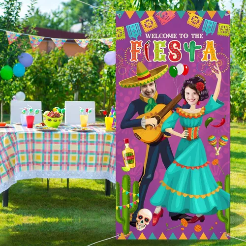 Vista 7 de Blulu Decoración de fiesta estilo fiesta, telón de fondo de cabina de fotos, pancarta de fiesta temática mexicana, decoraciones de martes de tacos
