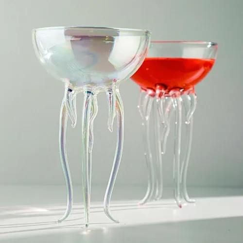 Vista 9 de Taza de cristal mágica de medusas oceánicas coloridas para cóctel o Martini, vajilla única para bar o cocina