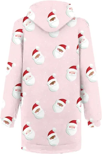 Vista 4 de Sudadera larga con capucha de Navidad para mujer, manga larga, estampado de copos de nieve, vestido de Navidad