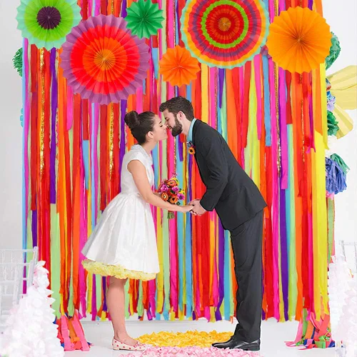 Vista 5 de Telón de fondo de fiesta mexicana con abanicos de papel, decoración de fiesta mexicana del Cinco de Mayo, telón de fondo para boda, novia, baby