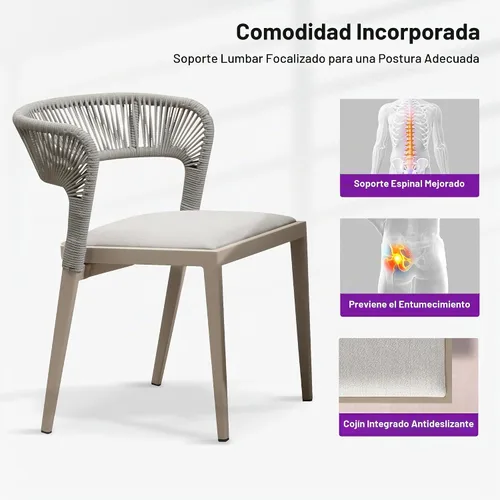 Vista 8 de PURPLE LEAF Silla de comedor para patio al aire libre 2 con cojines integrados, color champán
