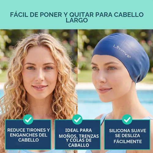 Vista 5 de Limmys Gorro de Natación Premium para Mujeres con Cabello Largo – Gorro de Natación de Silicona Suave para Mujeres – Cómodo, Ajuste con Espacio Negro