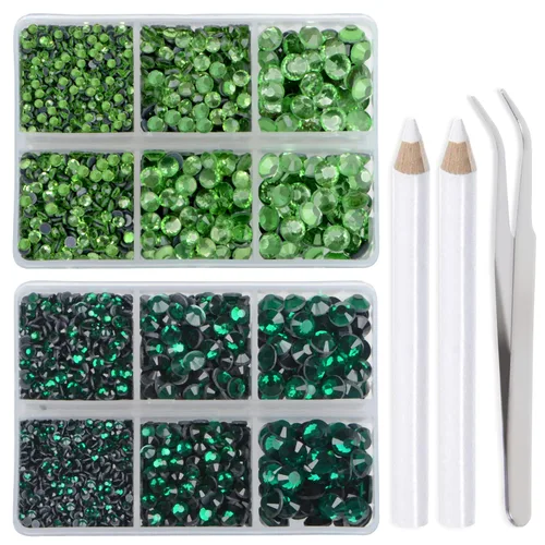 Vista 7 de LPBeads 6400 unidades de diamantes termoadhesivos de 12 colores con parte trasera plana, 5 tamaños mixtos, gemas de cristal redondas con pinzas
