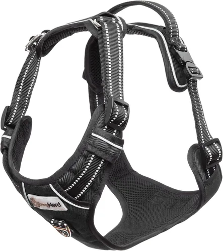 Vista 2 de Chaleco/arnés de cobertura completa ajustable de alta calidad para perros grandes (50-90 libras), clips de metal, mango acolchado, 2 clips