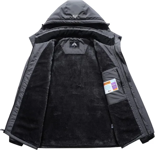 Vista 3 de Chaqueta de esquí impermeable para hombre, resistente al viento, cortavientos, abrigo de nieve cálido con capucha