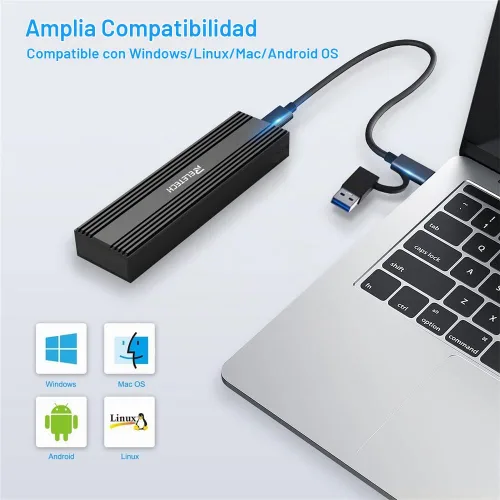 Vista 5 de Carcasa SSD M.2 portátil USB3.1 Tipo-C 10Gps SSD, compatible con NVMe/SATA Dos protocolos, adecuado para MacBook SSD Gen 2 (10 Gbps) a NVMe PCI-E