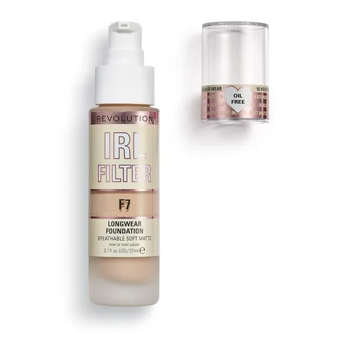 Vista 2 de Revolution IRL Filter Longwear Foundation, F7 Fórmula suave y transpirable, cobertura media a completa, acabado mate, vegano y libre de crueldad