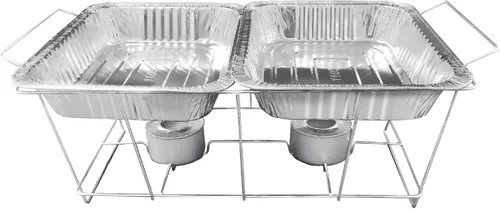 Vista 3 de Juego de fiesta de buffet de plato de aluminio desechable de 25 PC con encendedor práctico