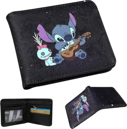 Vista 2 de Mulafnxal Cartera de cuero de dibujos animados, Puntada de violín, Minimalista