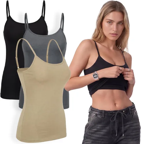 Vista 84 de Emmalise Camiseta de mujer con brasier integrado, soporte de tela sin varillas, camisola corta