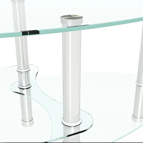 Vista 5 de Mesa de centro ovalada de cristal, moderna mesa de centro transparente con estante inferior, patas de madera, mesa auxiliar auxiliar para sala