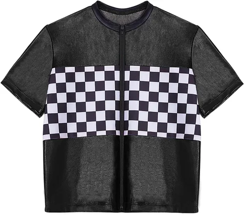 Vista 3 de YiZYiF Disfraz de piloto de coche de carreras para niños y niñas, camisa de manga corta con cremallera para Halloween, cosplay, trajes