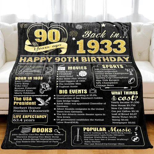 Vista 3 de Back in 1933 - Manta de cumpleaños personalizada para abuela, abuelo, ideas de regalos de cumpleaños para esposa, marido, mamá, papá, amigos, manta