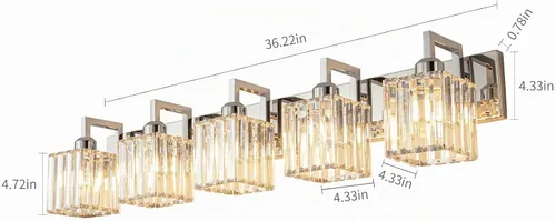 Vista 3 de Moderna lámpara de cristal para pared/tocador de baño, de 5 luces, color cromo Cromo torcido