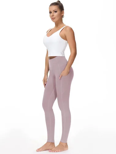 Vista 2 de THE GYM PEOPLE Pantalones de yoga gruesos de cintura alta con bolsillos, control de abdomen, leggings de yoga para mujer