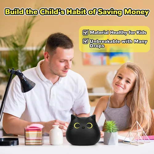 Vista 4 de Alcancía de gato para niños, caja de dinero, alcancía irrompible para niñas, banco de gato negro, banco de dinero para niños, Navidad, 5.5 x 5