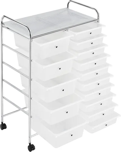 Vista 20 de Topeakmart Organizador de carrito con ruedas de 12 cajones, cajones de almacenamiento de plástico, carrito utilitario, 360 ruedas, color negro