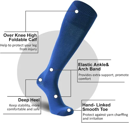 Vista 4 de FOOTPLUS Baseball Softball Socks, Unisex Over Knee High Solid Sports Rugby Soccer Socks