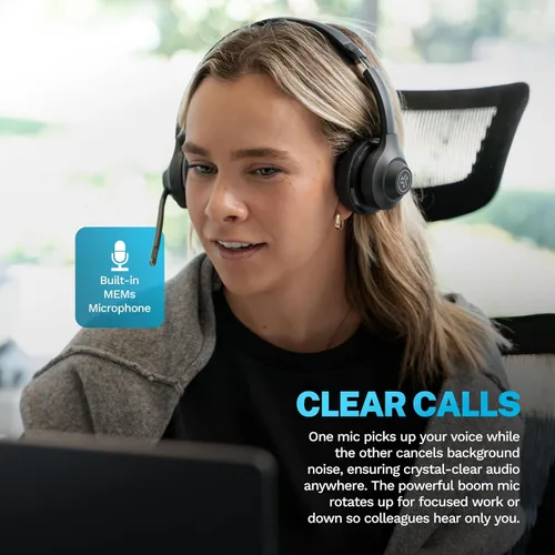 Vista 9 de JLab Go Work Gen 2 - Auriculares inalámbricos con micrófono, auriculares Bluetooth para PC con más de 55 horas de reproducción y conexión multipunto